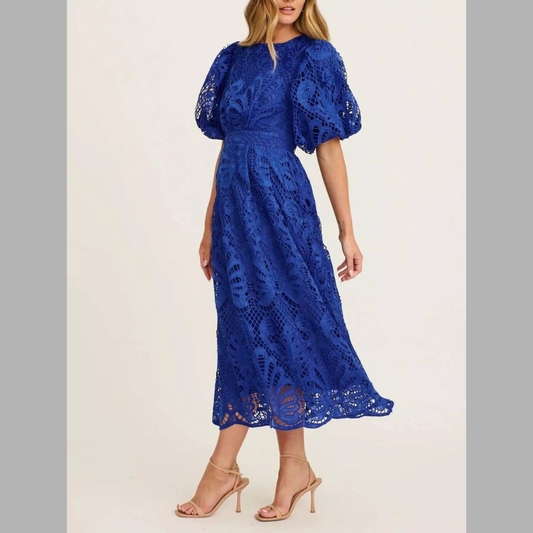 Lace Puff Sleeve Midi Dress