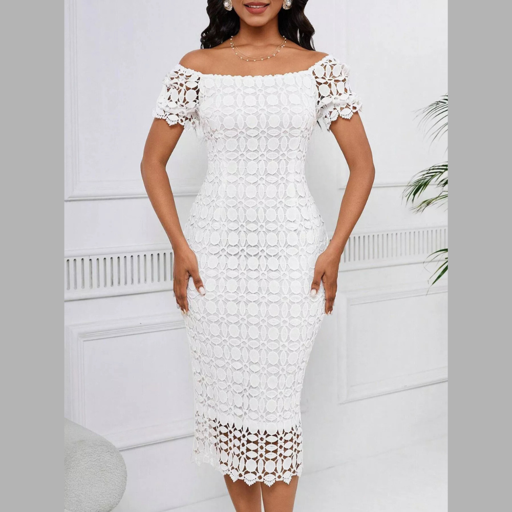 Lace Short Sleeve Midi Dress