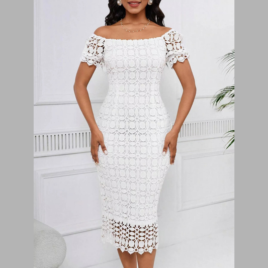 Lace Short Sleeve Midi Dress
