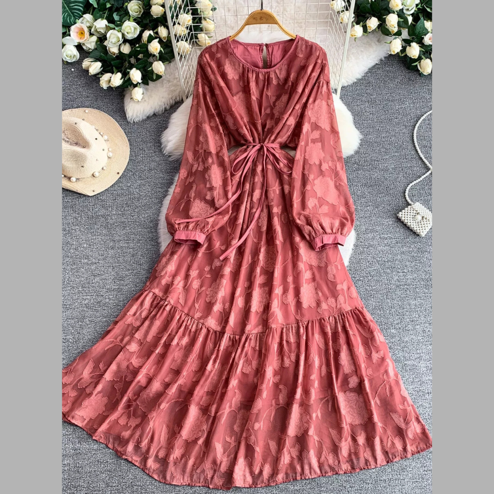 Tie Waist Long Sleeve Dress