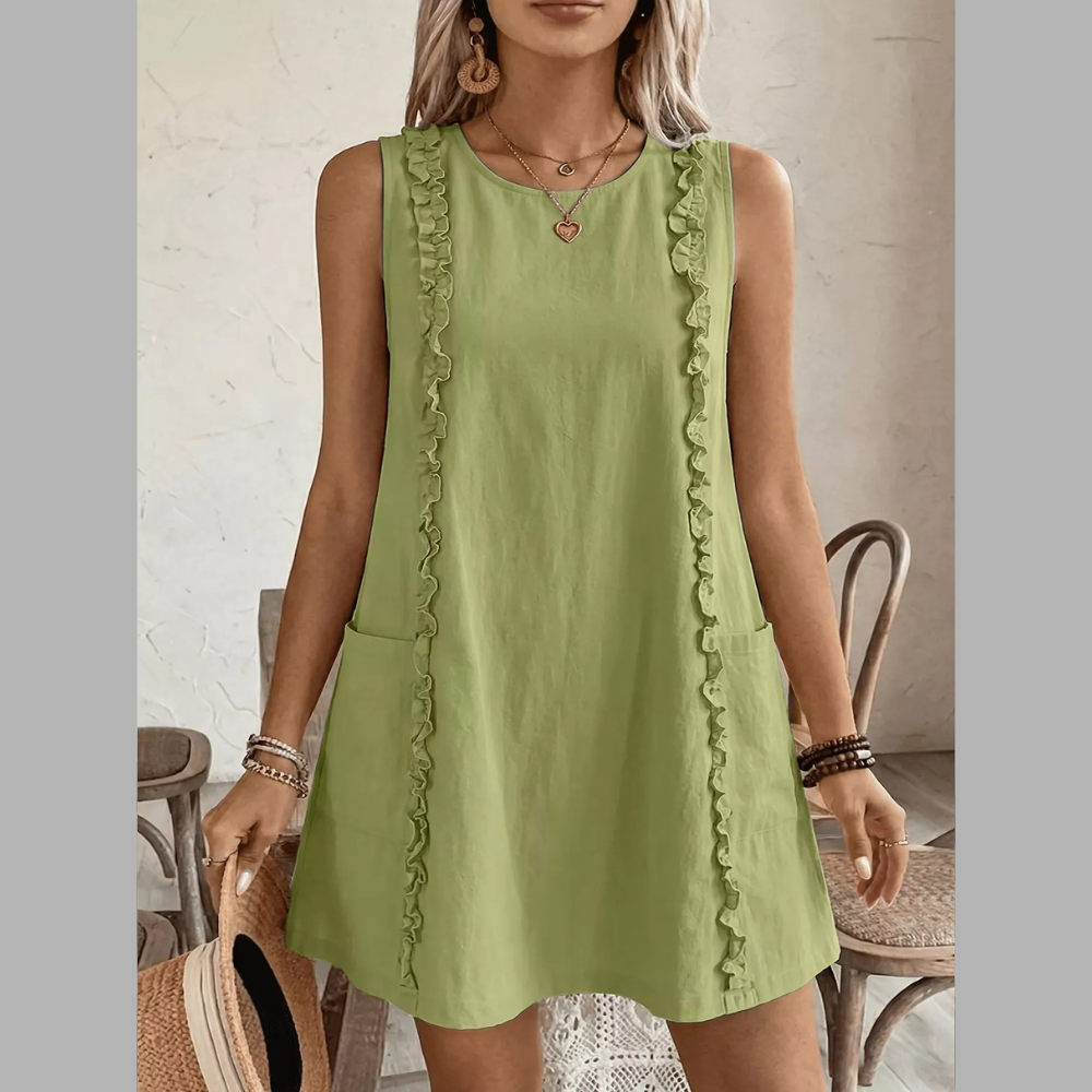 Frill Sleeveless Round Neck Dress