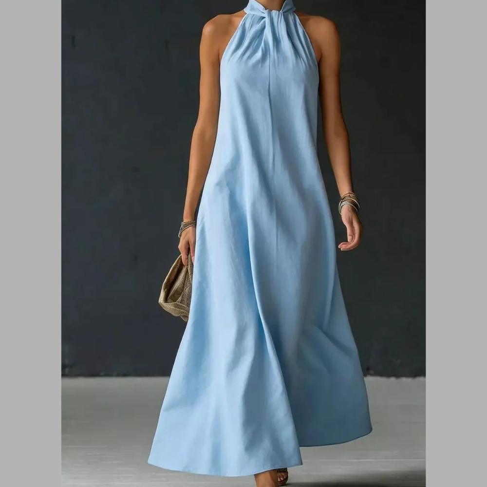 Trendy Halter Neck Sleeveless Maxi Dress