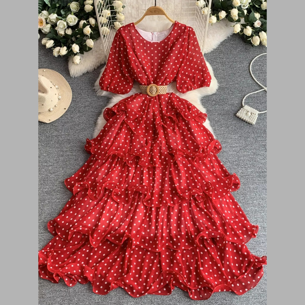 Polka Dot Ruffled Tiered Dress