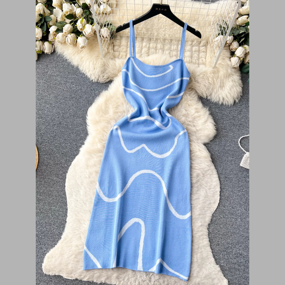 Wave Pattern Knit Midi Dress