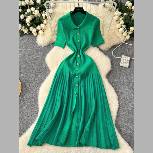 Button Front Short Sleeve Knit Dress