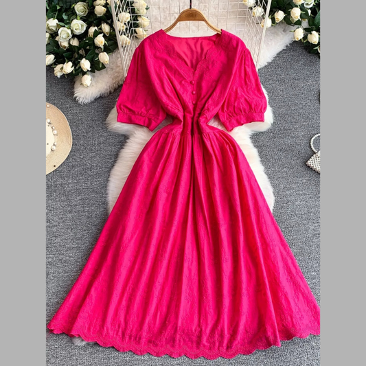 Lace Detail A-Line Midi Dress