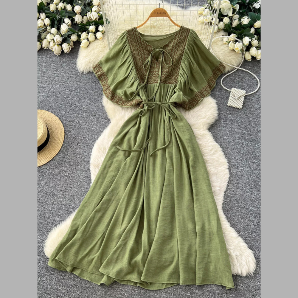 Tie Neck Short Sleeve Dress