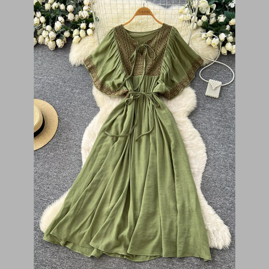 Tie Neck Short Sleeve Dress