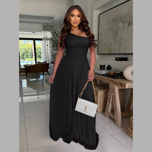 Ruched One-Shoulder Maxi Dress