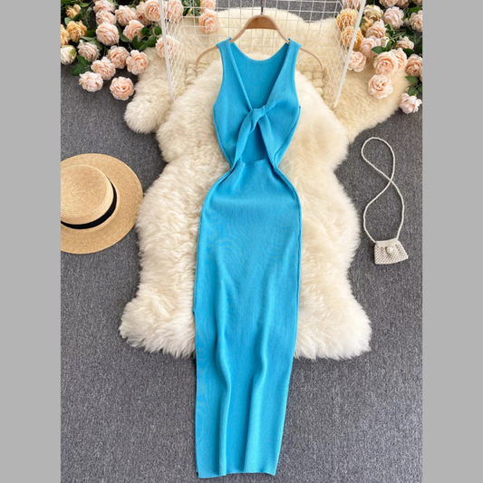 Knot Back Sleeveless Knit Bodycon Midi Dres