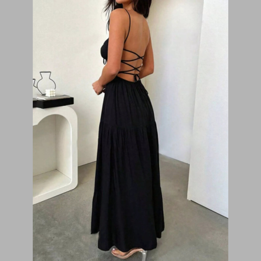 Backless Lace Up Spaghetti Strap Maxi Dress