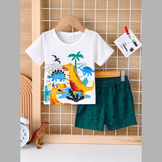 Children's Dinosaur Summer Short Sleeve Tee and Shorts Set