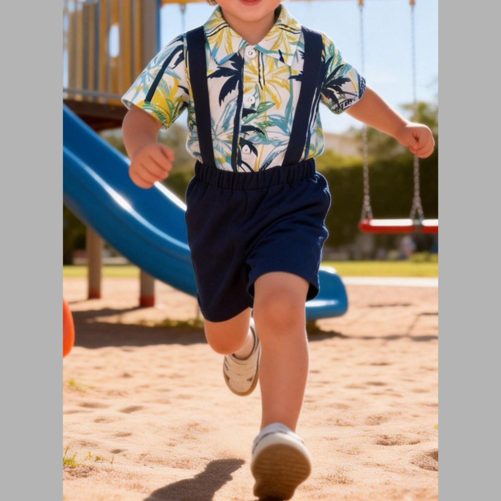 Children's Tropical Print Shirt & Suspender Shorts Set