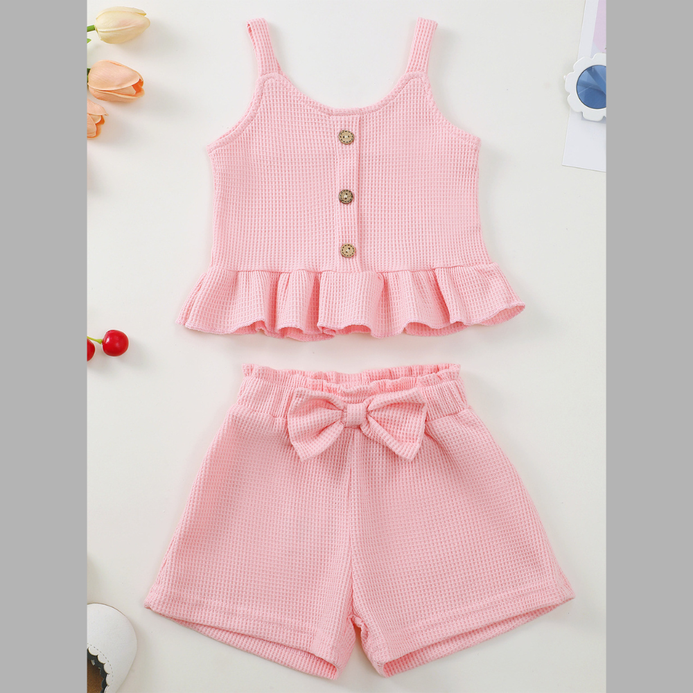 Children's Waffle Knit Tank Top and Bow Shorts Set
