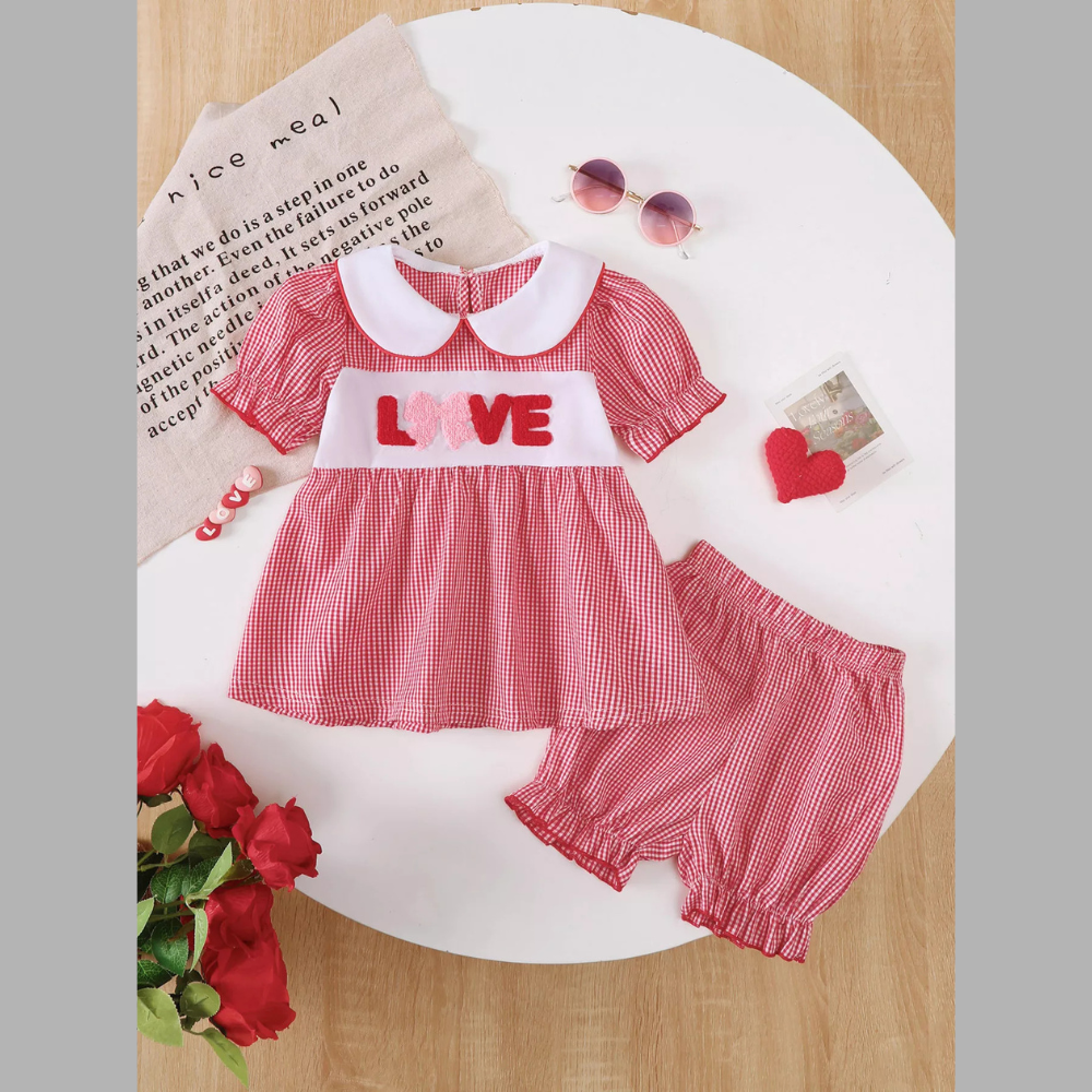 Children's Gingham 'LOVE' Top and Shorts Set
