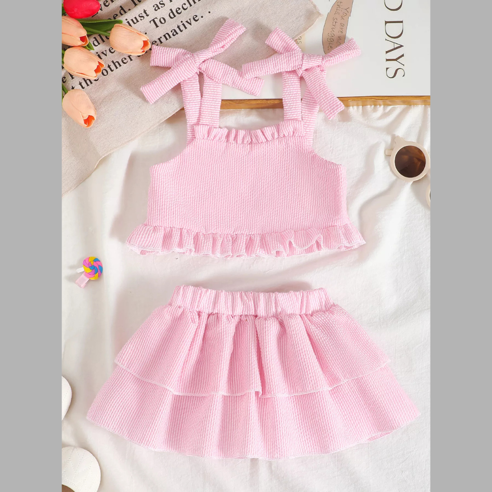 Children's Tie Strap Top & Layered Skirt Set