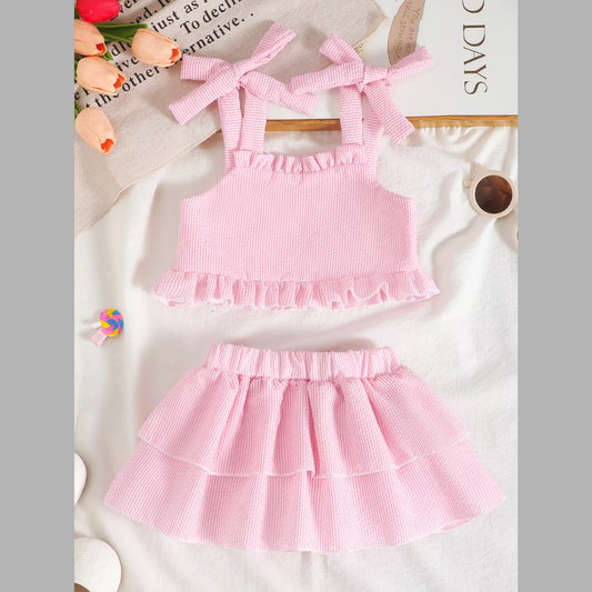 Children's Tie Strap Top & Layered Skirt Set