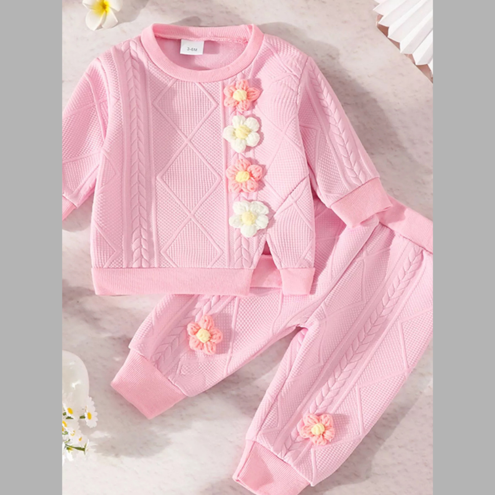 Children's Textured Flower Top and Pants Set