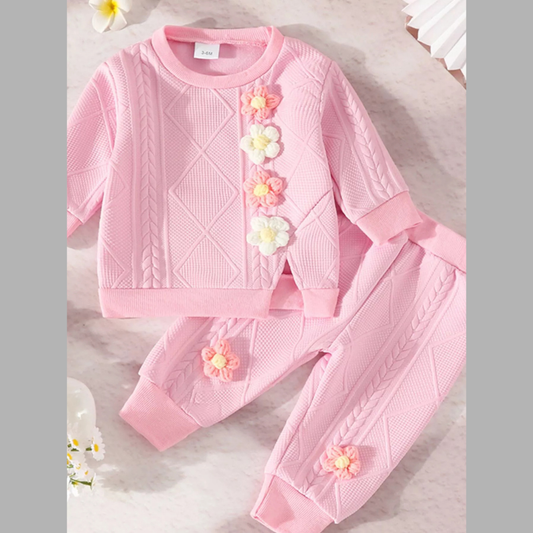 Children's Textured Flower Top and Pants Set
