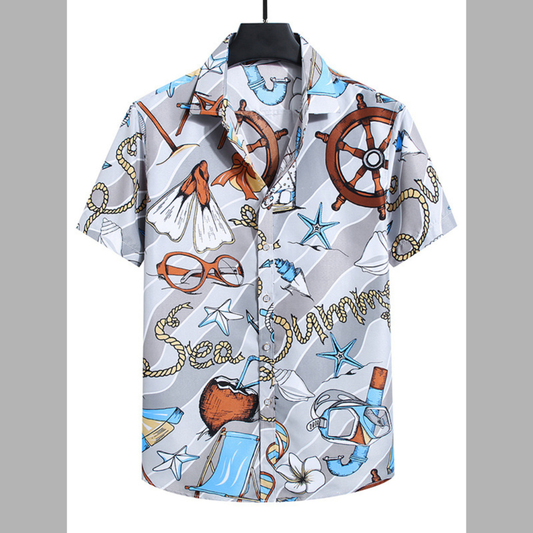 Men's Plus Size Nautical Print Short Sleeve Casual Shirt