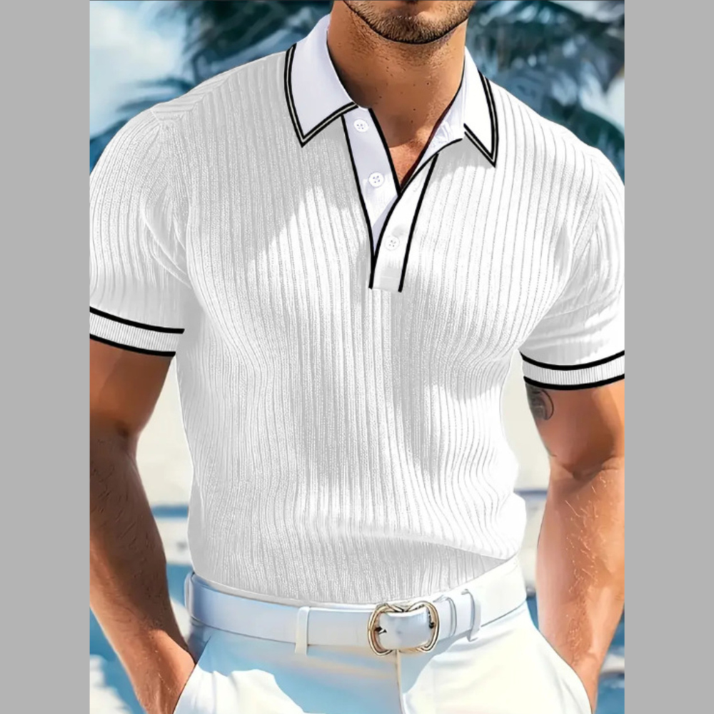 Men‘s Full Size Slim Fit Ribbed Knit Polo Plus Size