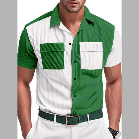 Men's Full Size Two-Tone Textured Short Sleeve Shirt Plus Size