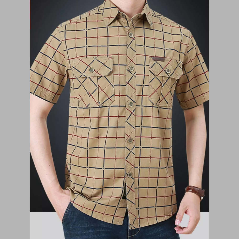 Men's Trendy Plus Size Casual Plaid Short Sleeve Shirt
