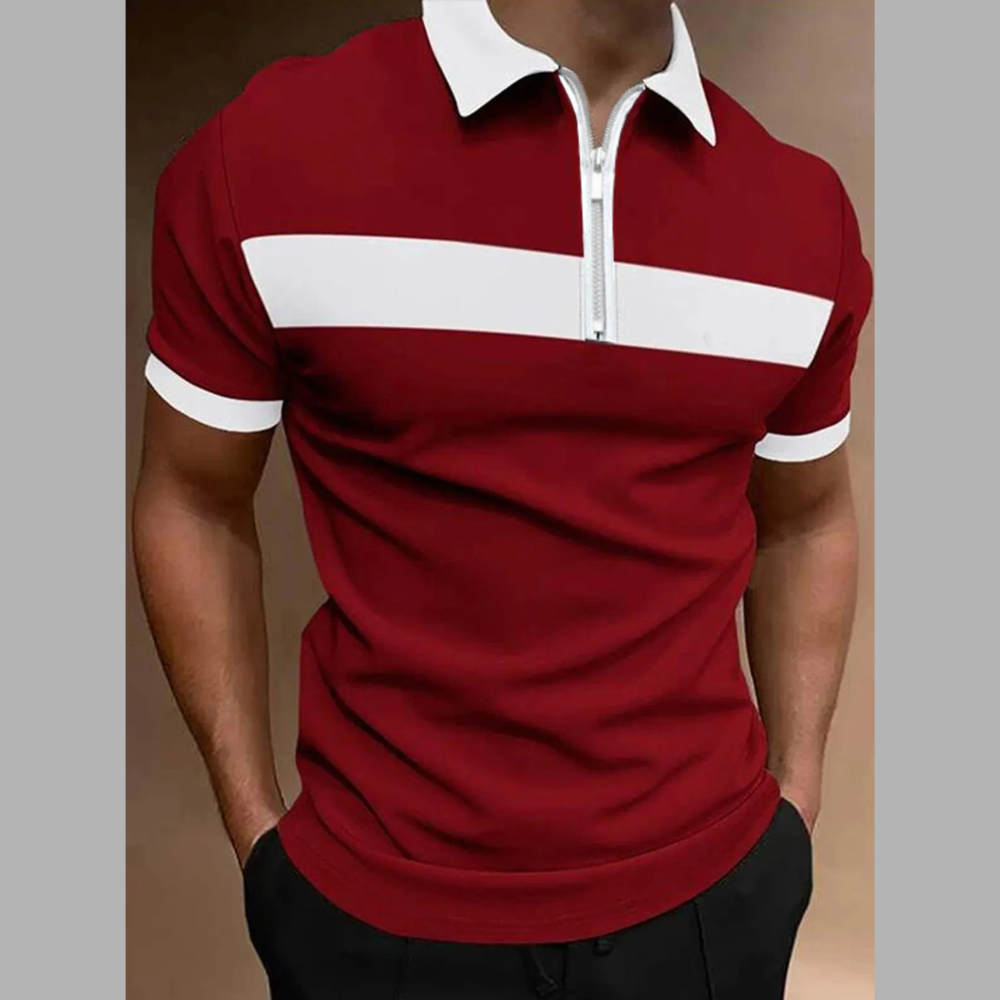 Men's Full Size Casual Color Block Zipper Polo Plus Size