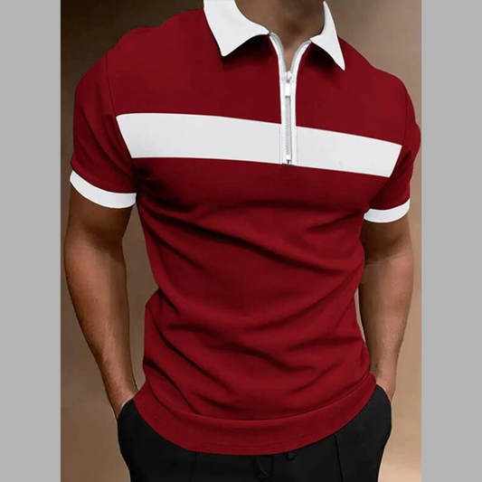 Men's Full Size Casual Color Block Zipper Polo Plus Size