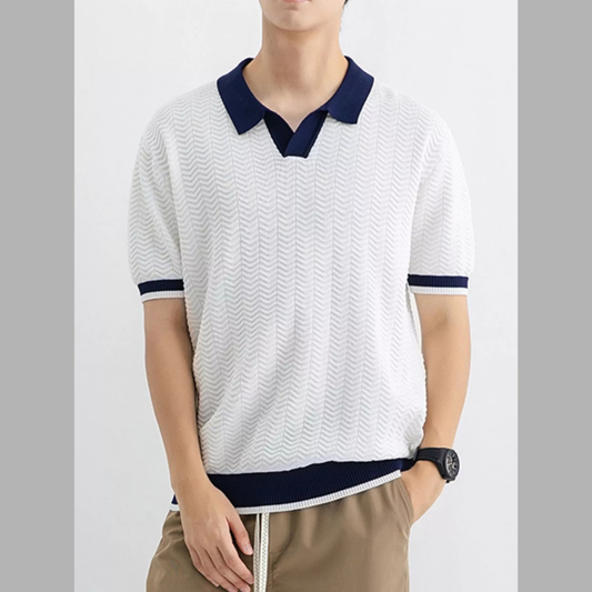 Men's Plus Size Textured Knit Polo with Contrast Trim