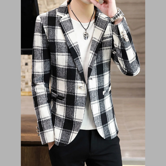 Men's Plus Size Plaid Slim Fit Blazer