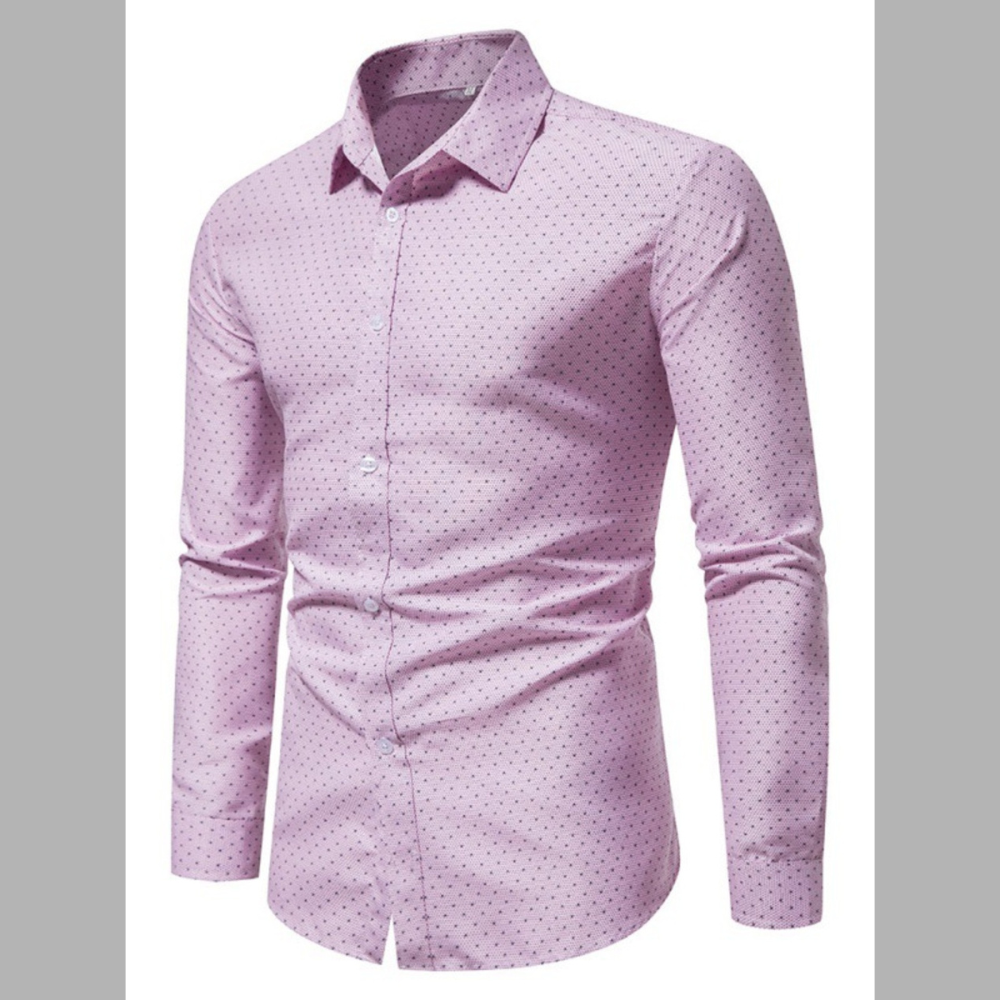 Men's Slim Fit Dotted Pattern Long Sleeve Shirt