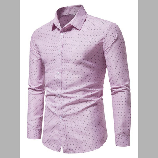 Men's Slim Fit Dotted Pattern Long Sleeve Shirt