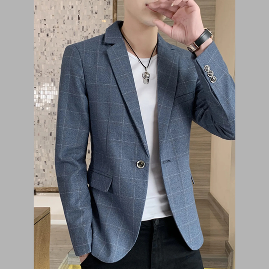 Men's Plus Size Slim Fit Plaid Pattern Blazer