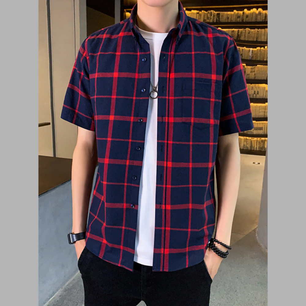 Classic Men's Plus Size Casual Plaid Short Sleeve Shirt
