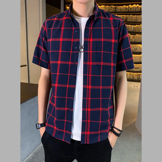 Classic Men's Plus Size Casual Plaid Short Sleeve Shirt