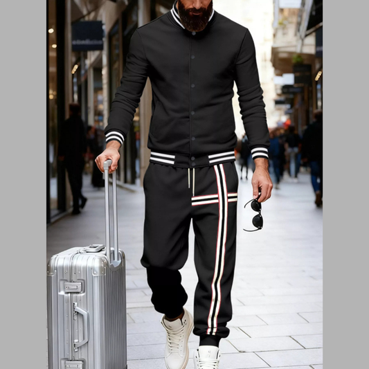 Men's Full Size Striped Long Sleeve Top and Pants Set Plus Size