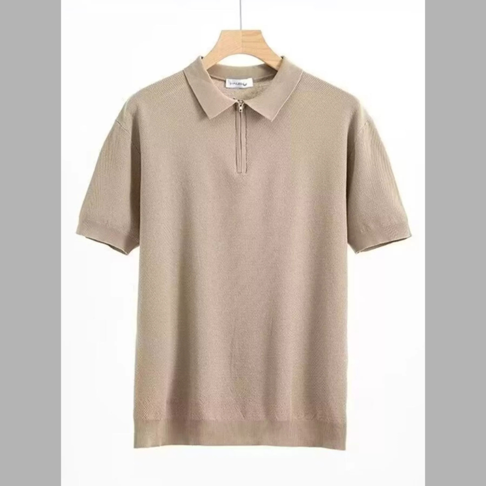 Men's Plus Size Quarter Zip Short Sleeve Polo
