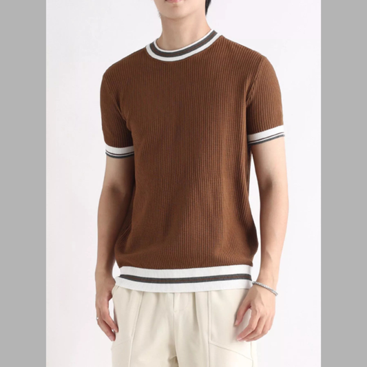 Men's Plus Size Contrast Trim Shorts Sleeve T-Shirt