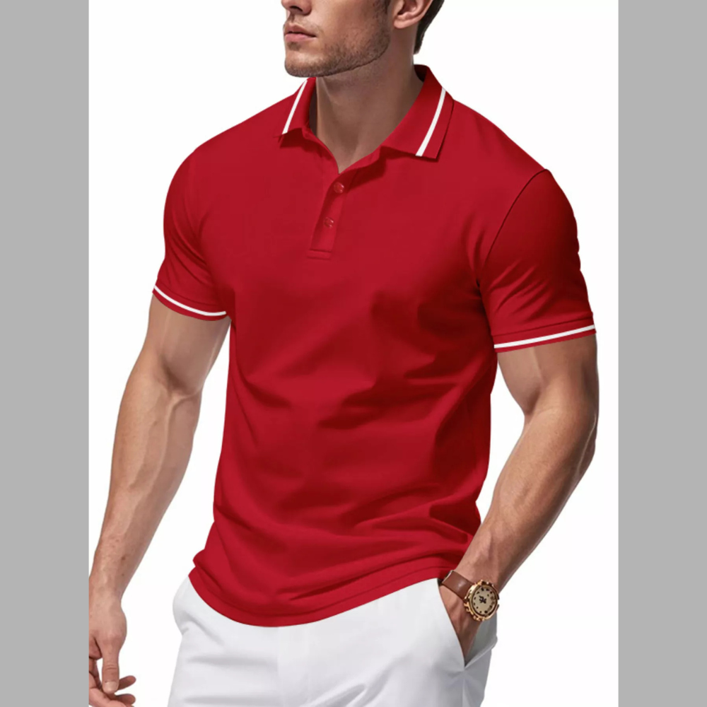 Men's Full Size Contrast Trim Short Sleeve Polo Plus Size