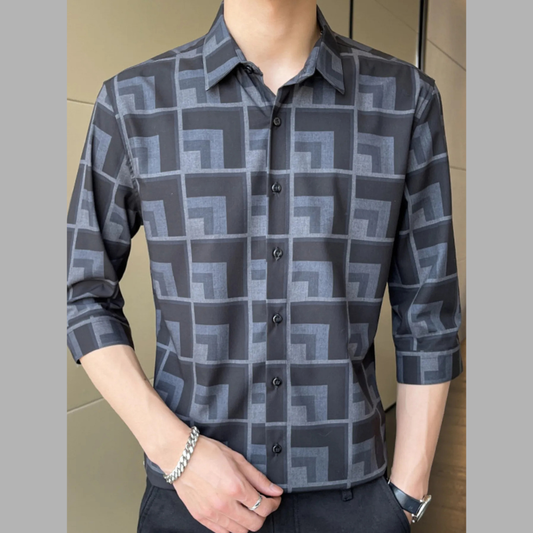 Men's Plus Size Geometric Pattern Button Up Casual Shirt