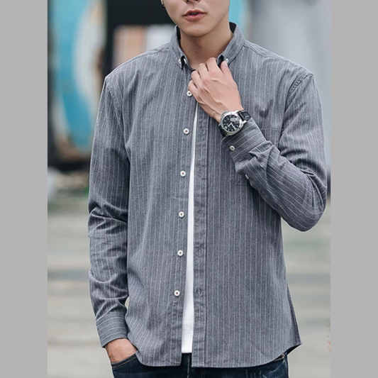 Men's Full Size Fleece Lined Striped Shirt Plus Size