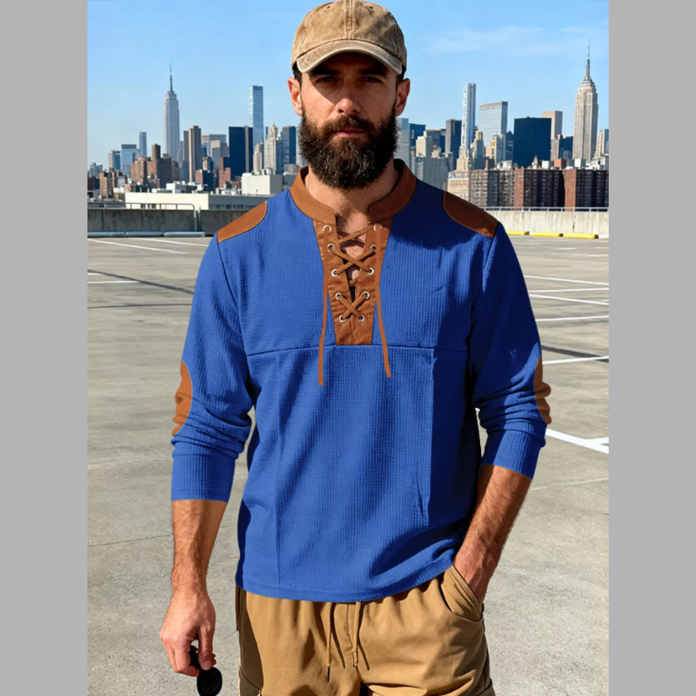 Men's Full Size Vintage Lace-Up Long Sleeve T-Shirt Plus Size