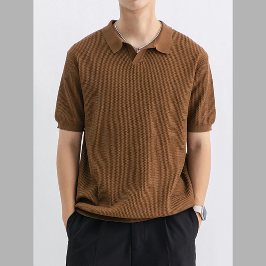 Men's Plus Size Textured Knit Short Sleeve Polo