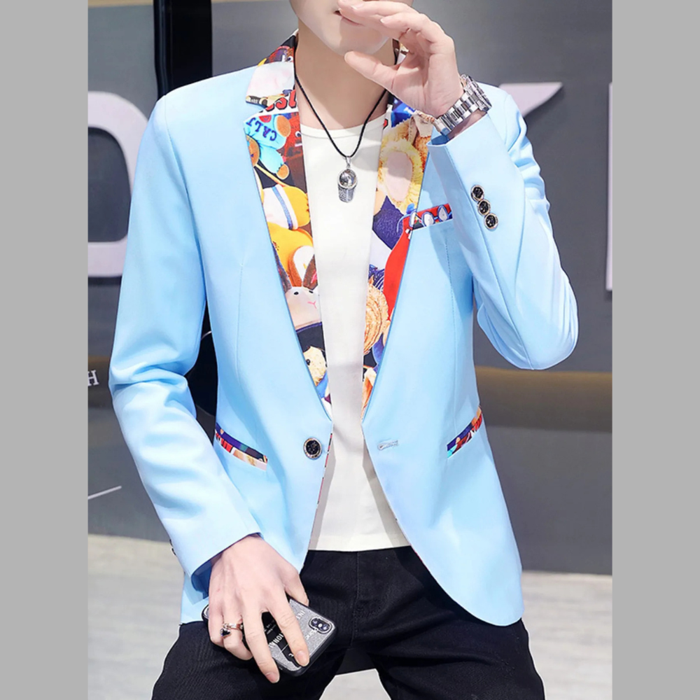 Men's Plus Size Printed Trim Slim Fit Blazer