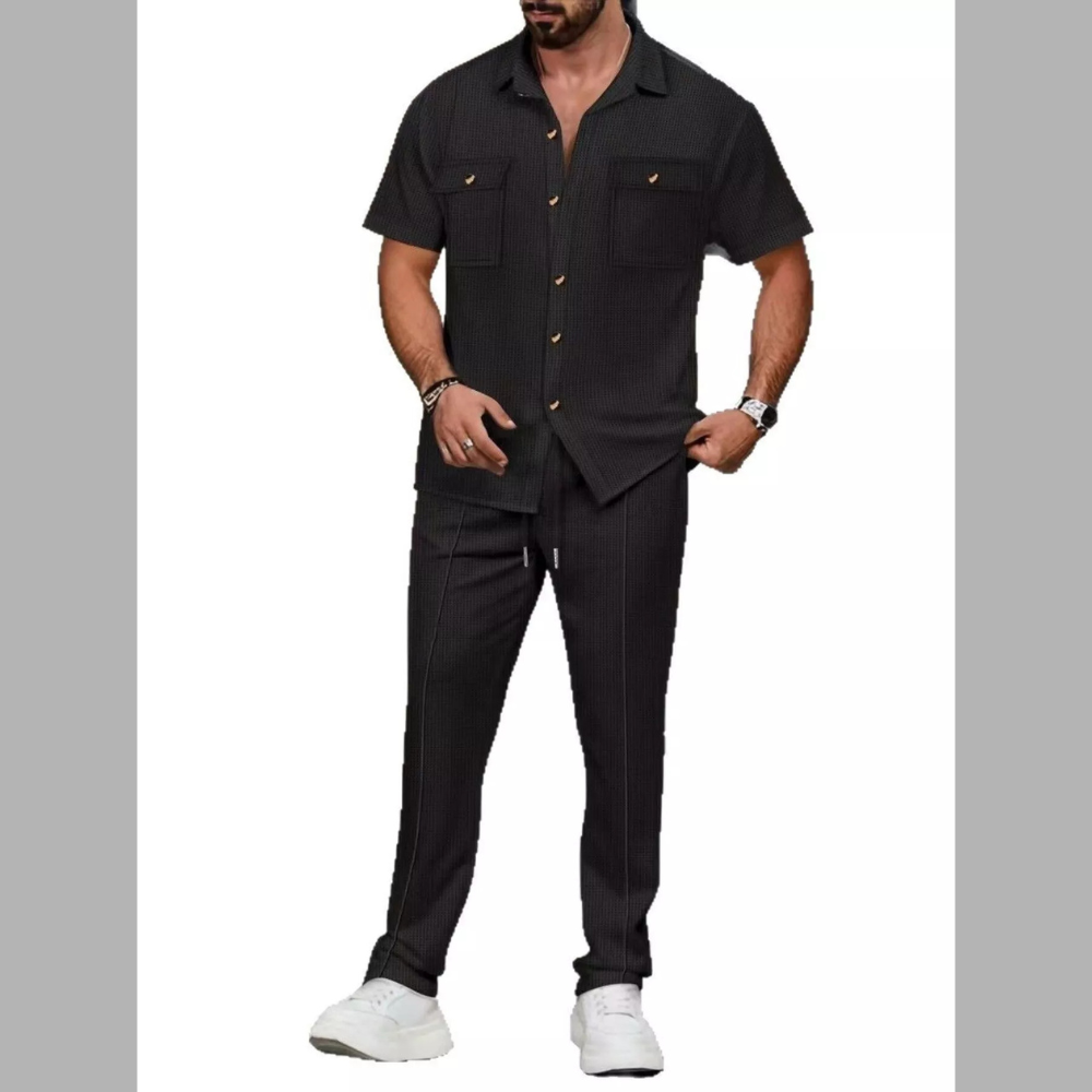 Men's Full Size Casual Short Sleeve Shirt and Pants Set Plus Size