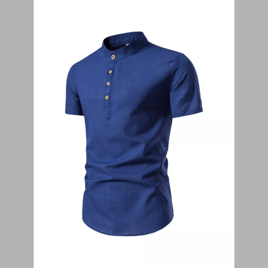Men's Plus Size Mandarin Collar Short Sleeve Shirt
