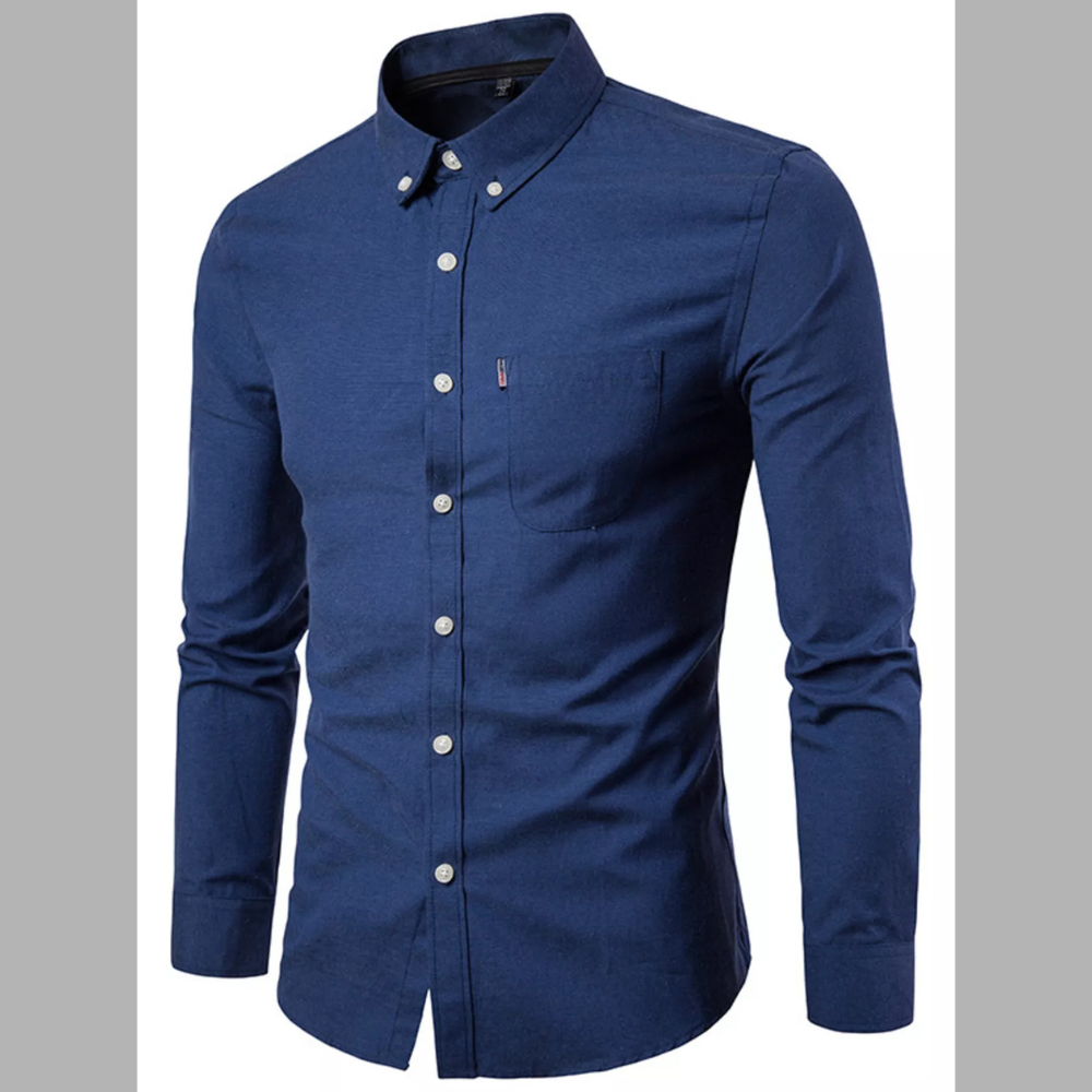 Men's Plus Size Slim Fit Long Sleeve Button-Down Shirt