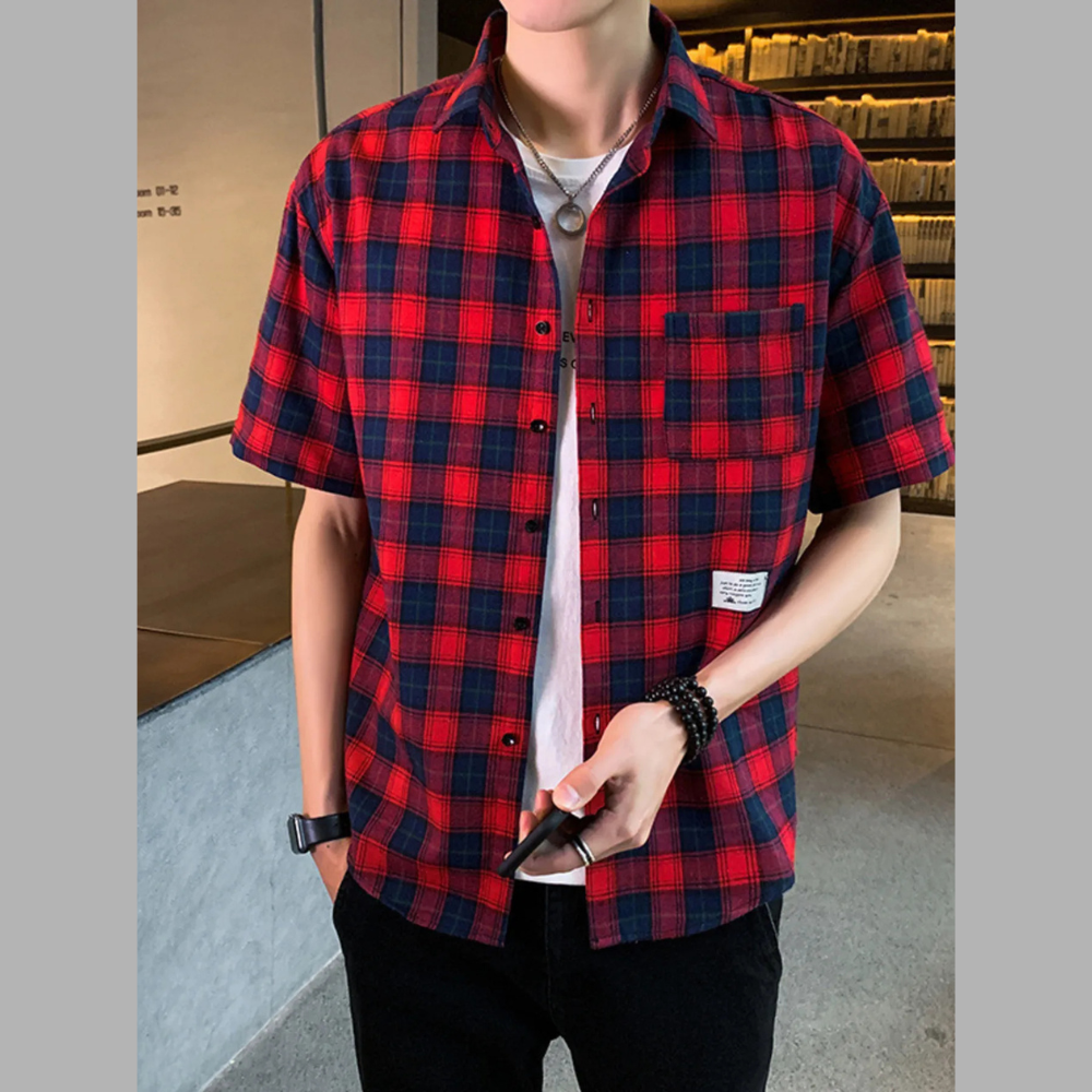 Men's Plus Size Casual Plaid Short Sleeve Trendy Shirt