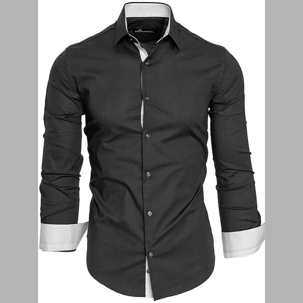 Men's Slim Fit Contrast Trim Long Sleeve Shirt